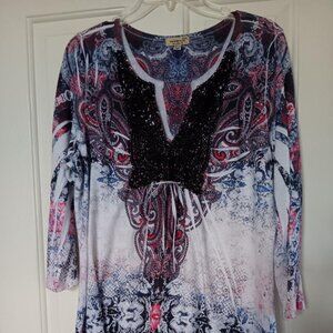 One World Live & Let Live tunic paisley multicolored pull over top in size XL